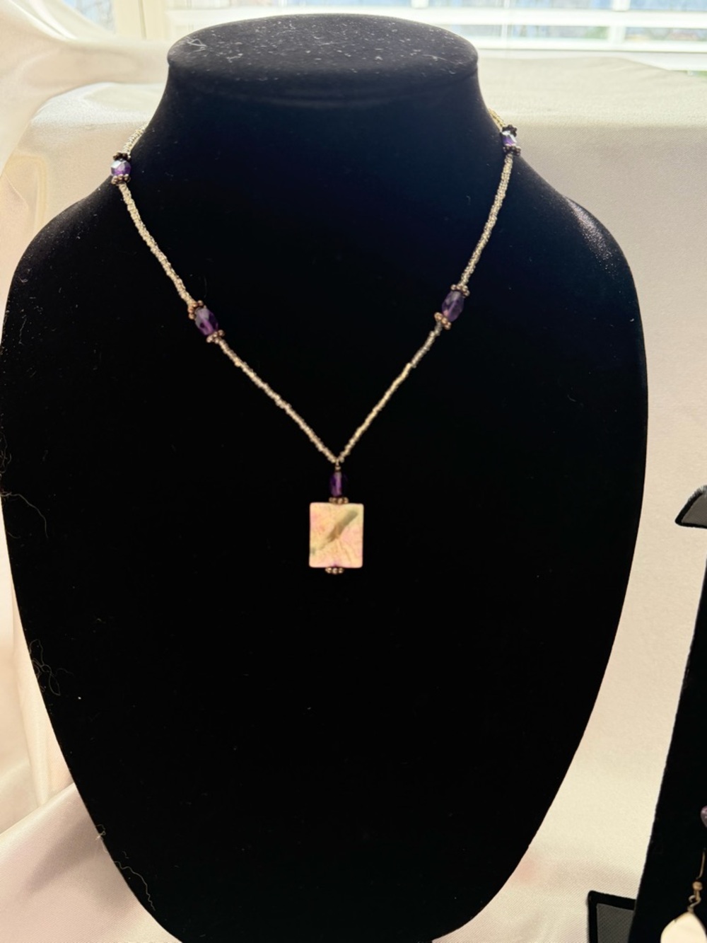 Artisan Jewelry Lot: Rare Tiffany Stone & Amethyst Necklace + earrings
